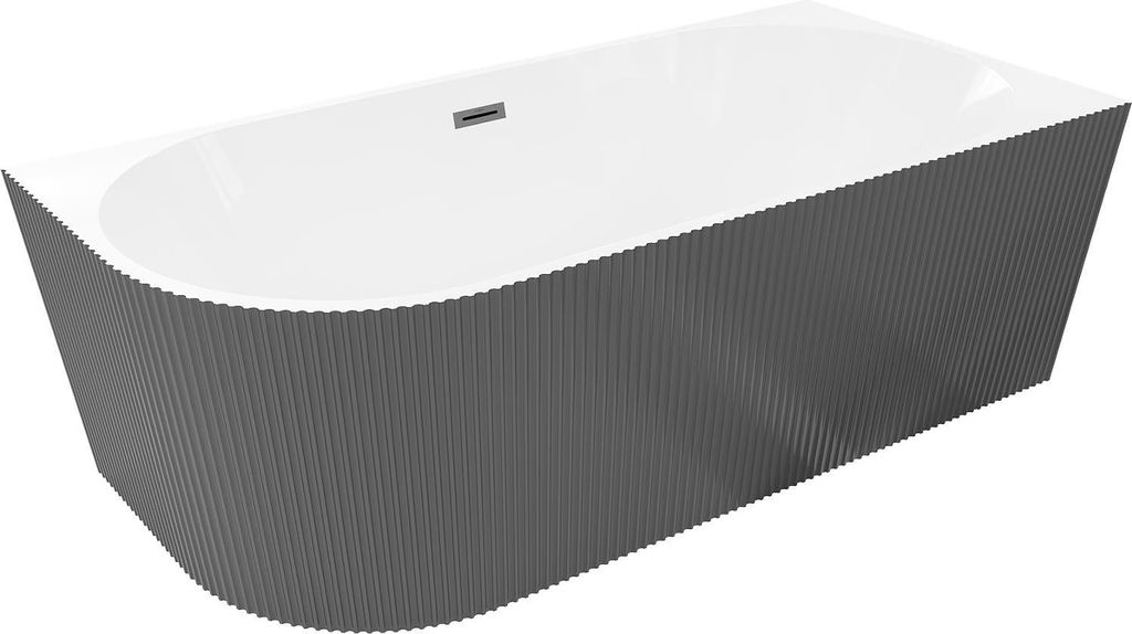 Mexen Silo freistehende Eckbadewanne rechts geriffelt 170 x 80 cm, weiß/grau, Überlauf gun gray gebürstet - 52891708062P-66