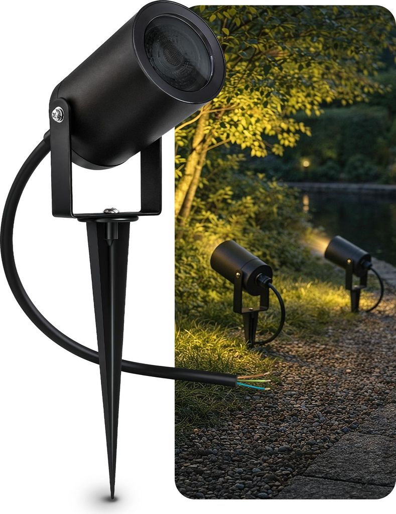 SSC-LUXon KALOA Gartenstrahler mit GU10 Fassung schwenkbar - indirekte Gartenlampe IP44 mit Erdspieß & Kabel für den Direktanschluss an 230V
