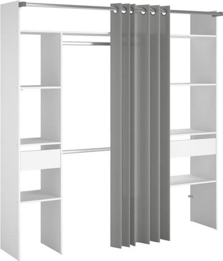 Ankleidezimmer mit Vorhang - Weiß - L 198 x T 40 x H 203 cm Produktbild 