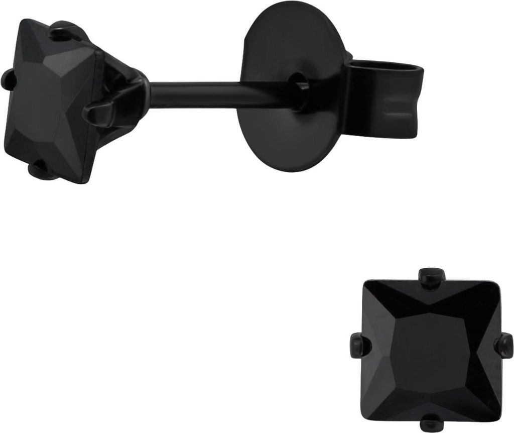 Quadratische 4 mm Ohrstecker aus Edelstahl mit Zirkonia Schwarz Unisize Maxte