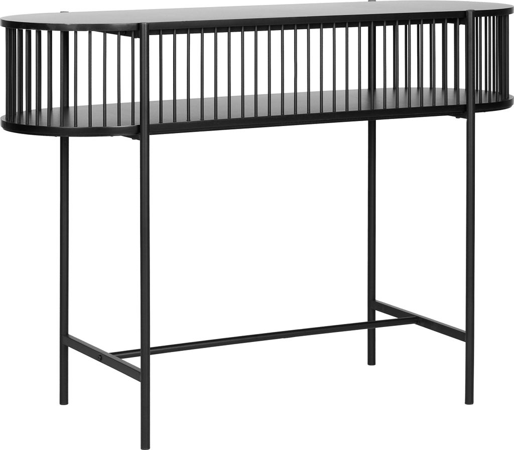 BELIANI Konsolentisch Schwarz MDF-Platte 120x42 cm Schmal Oval mit Regal Gitter-Optik Metallgestell Retro-Design Schlafzimmer Wohnzimmer Frisiertisch