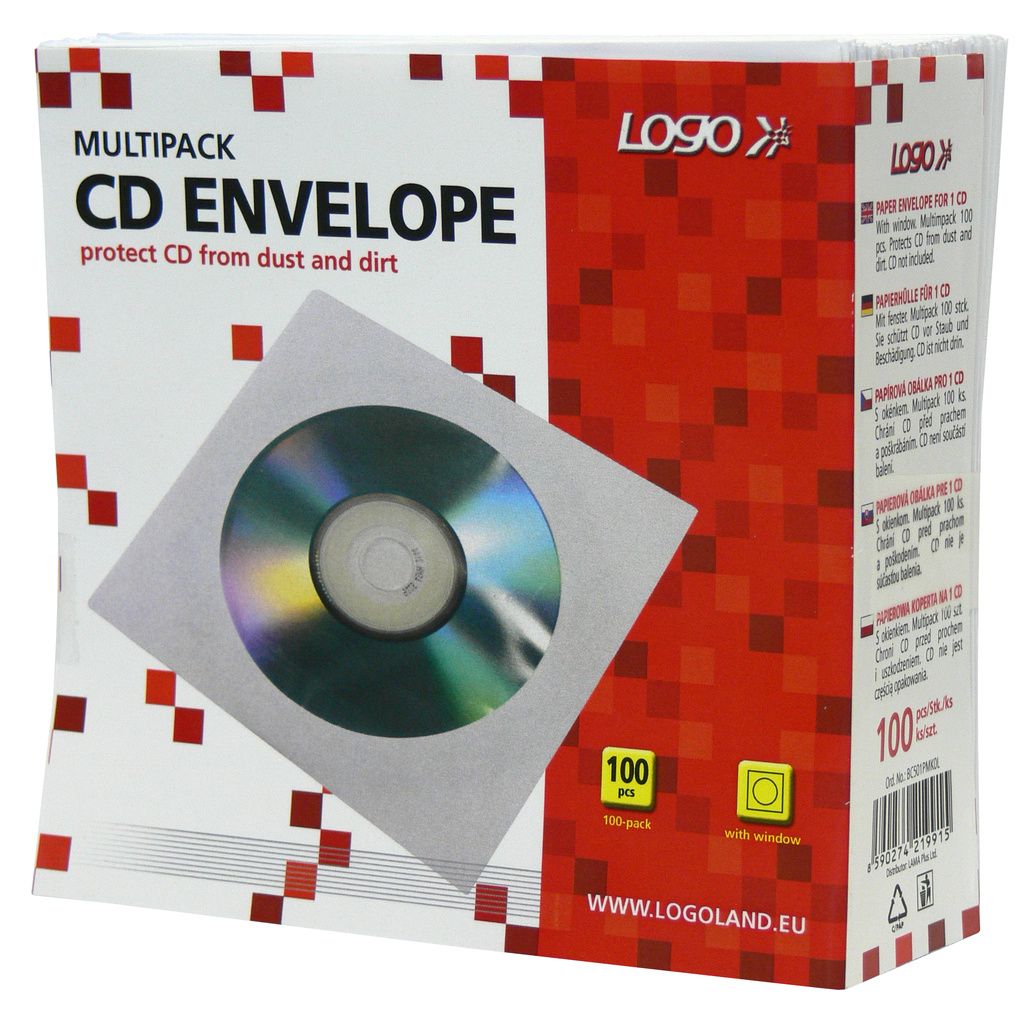 Papierová obálka s okienkom na CD/DVD, 100ks, biela Obrázok produktu 2