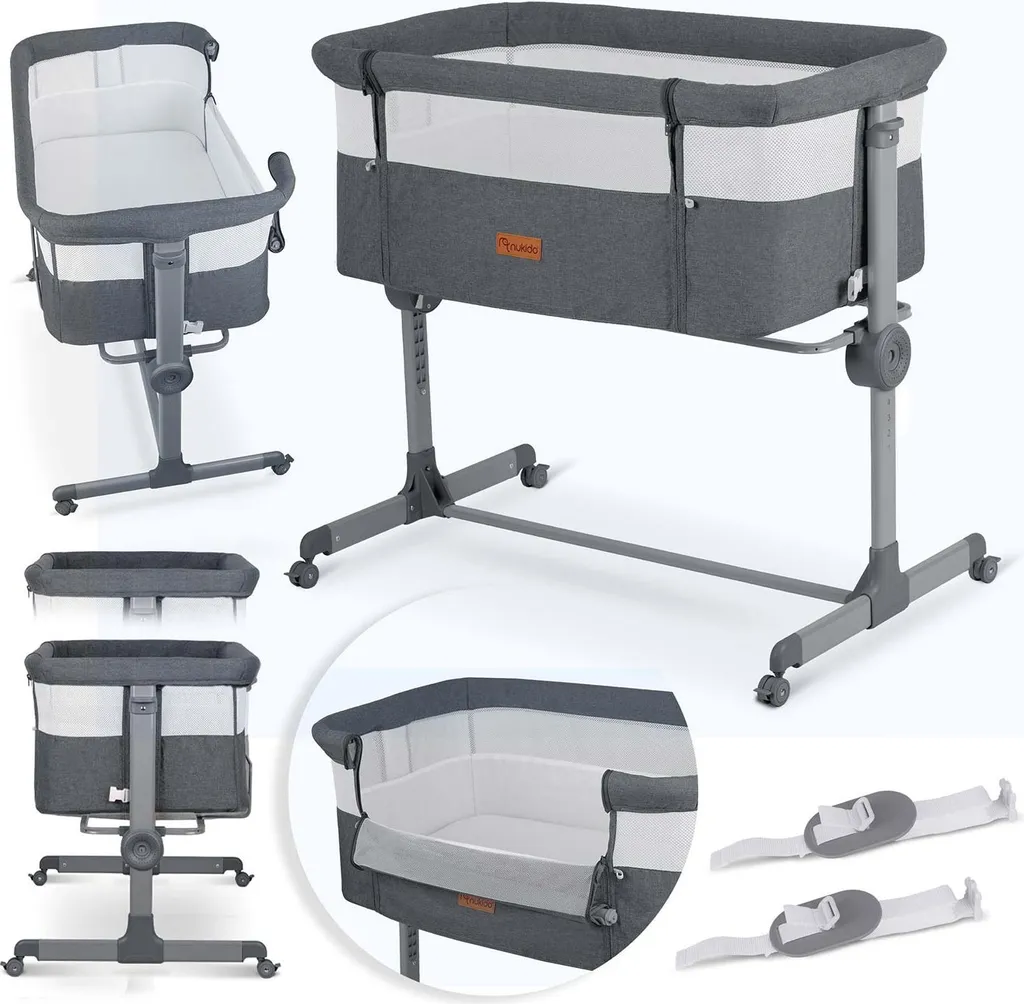 Nukido NK-243 Lit pliant de voyage pour bébé avec sac de transport gris