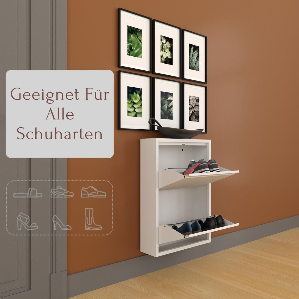 Furni24 Metall Schuhschrank Weiß schmal – Schuhkipper mit 2 Produktbild 