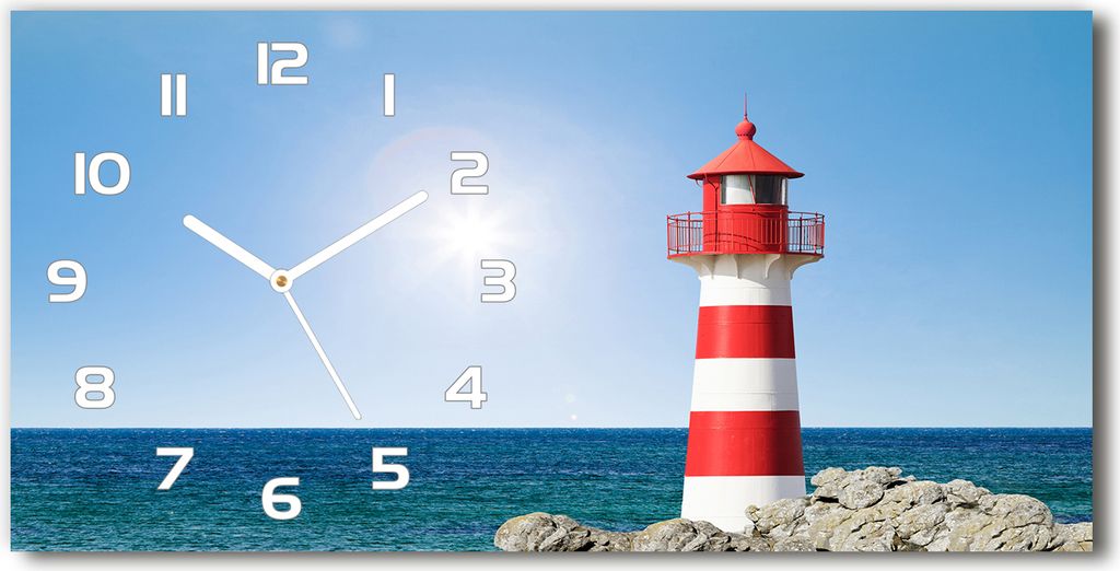 Wanduhr aus Glas – 60x30 cm - Glasbild - Glasuhr - Gehärtetes Glas - weisse-zeiger - Leuchtturm