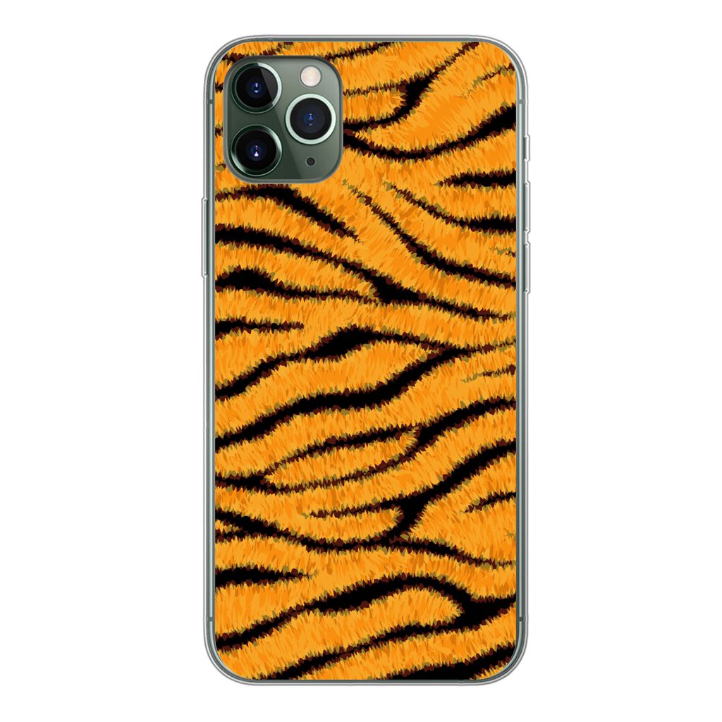 MuchoWow Handyhülle Schutzhülle Hülle für iPhone 11 Pro Max Tigerdruck - Orange - Schwarz Silikon Softcase Handy Hülle - Schutz