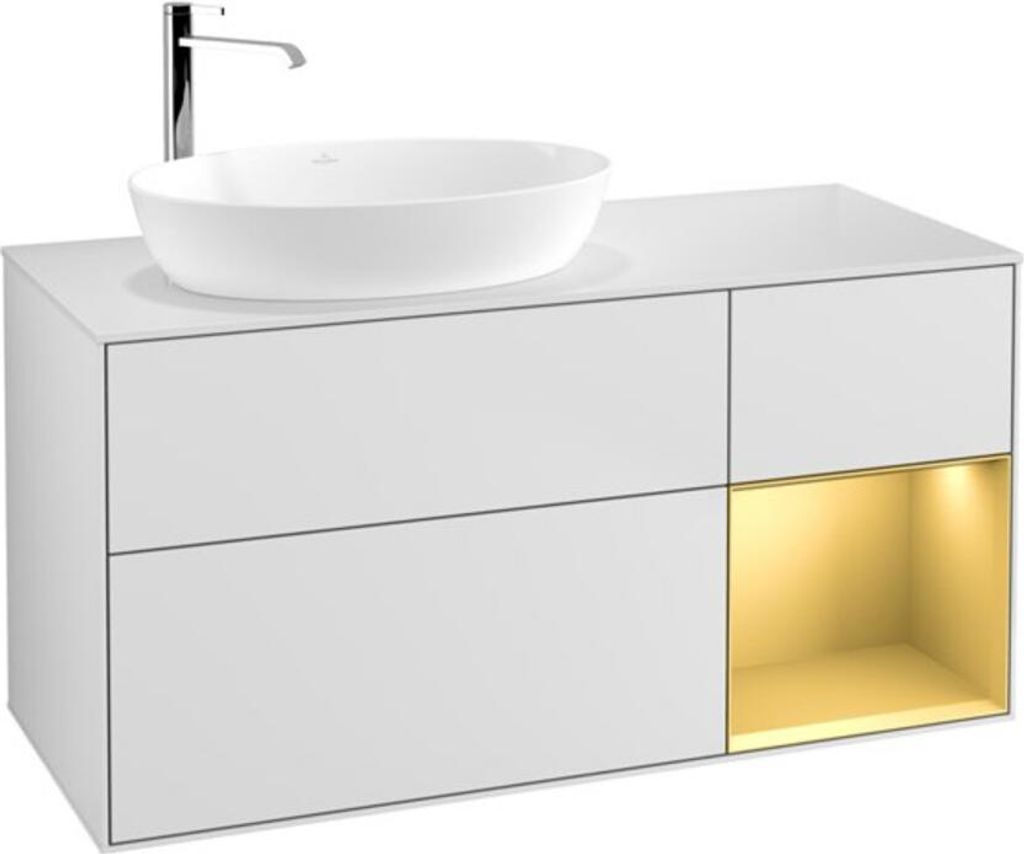 V&B Waschtischunterschrank Finion 120cm, Pl w m, Reg gol m Lac, wh. m Lac