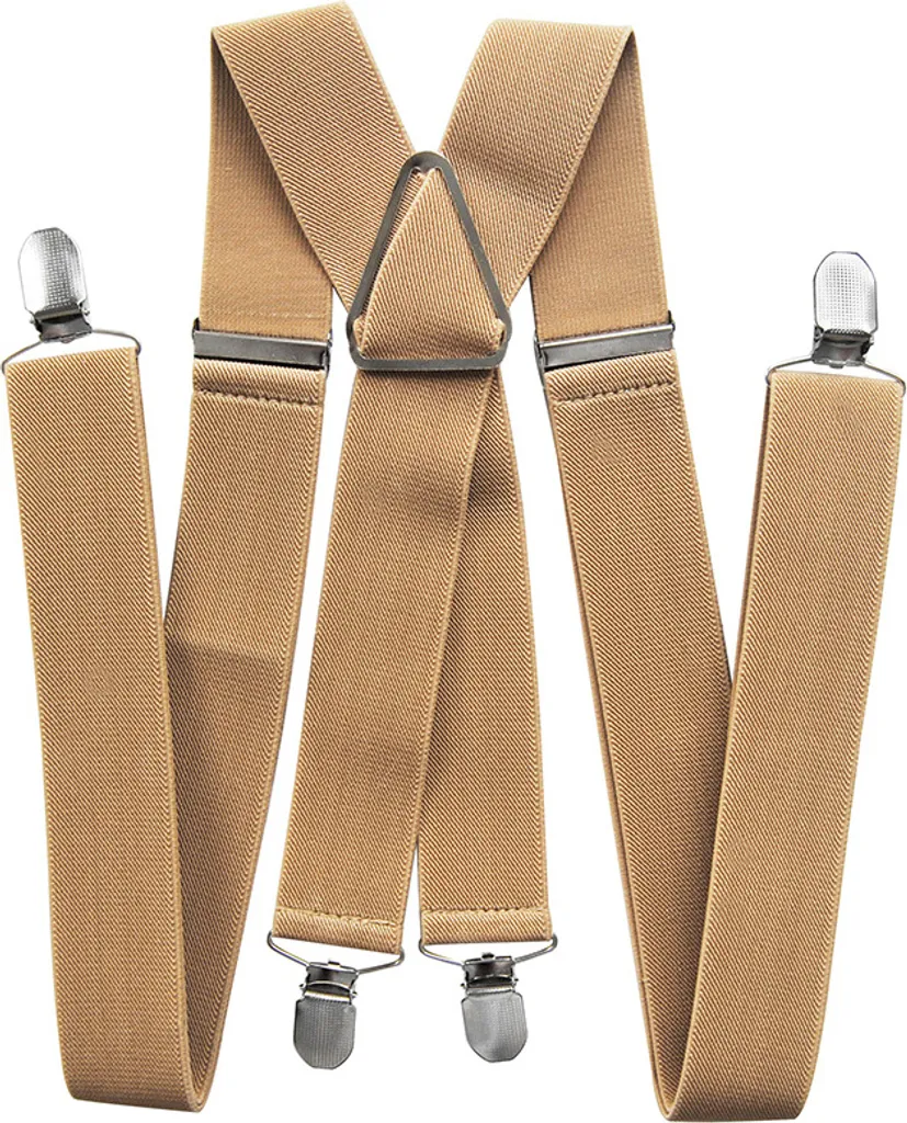 axy® Bretelle da uomo larghe 3,5 cm con 4 robuste clip a forma di X regolabili in lunghezza per matrimonio e affari - beige