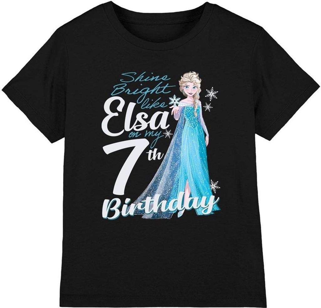 Frozen - "Bright Like Elsa" T-Shirt für Kinder - 7. Geburtstag TV4942 (104) (Schwarz)