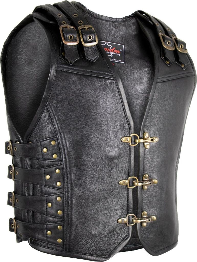 Herren Biker Lederkutte Schnallenweste Innen und Außen Leder Rocker Clubweste(3XL)