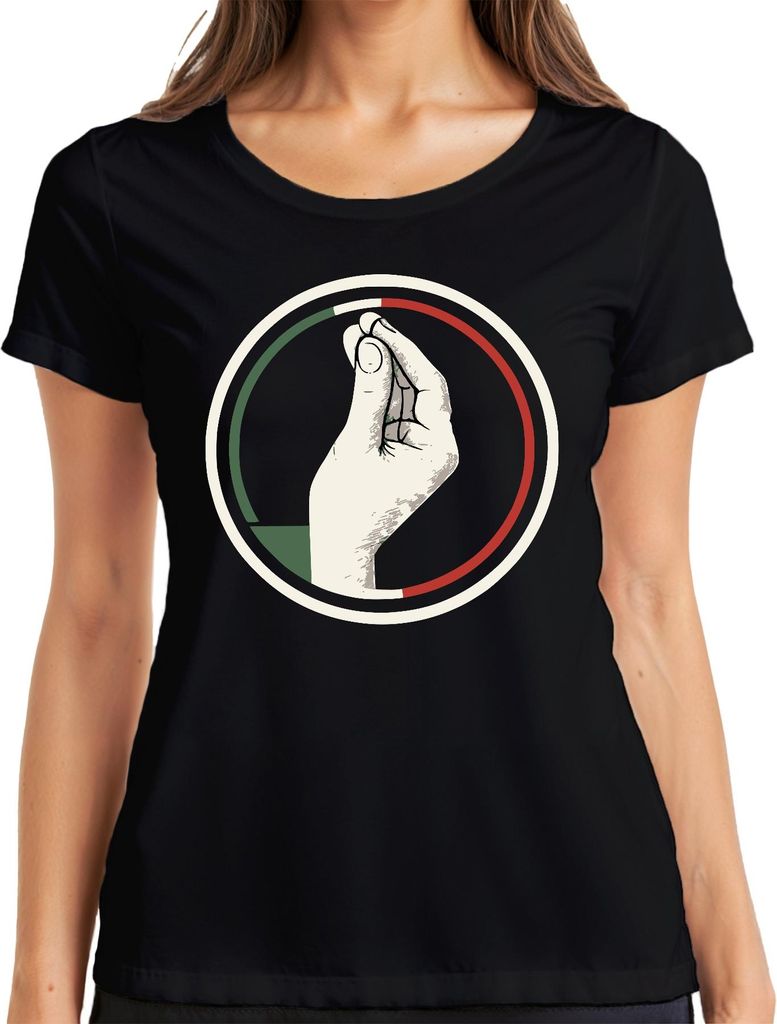 Italienische Handgeste Chefskuss Italien Flagge Retro Pizza Pasta Damen T-Shirt, Schwarz, XL