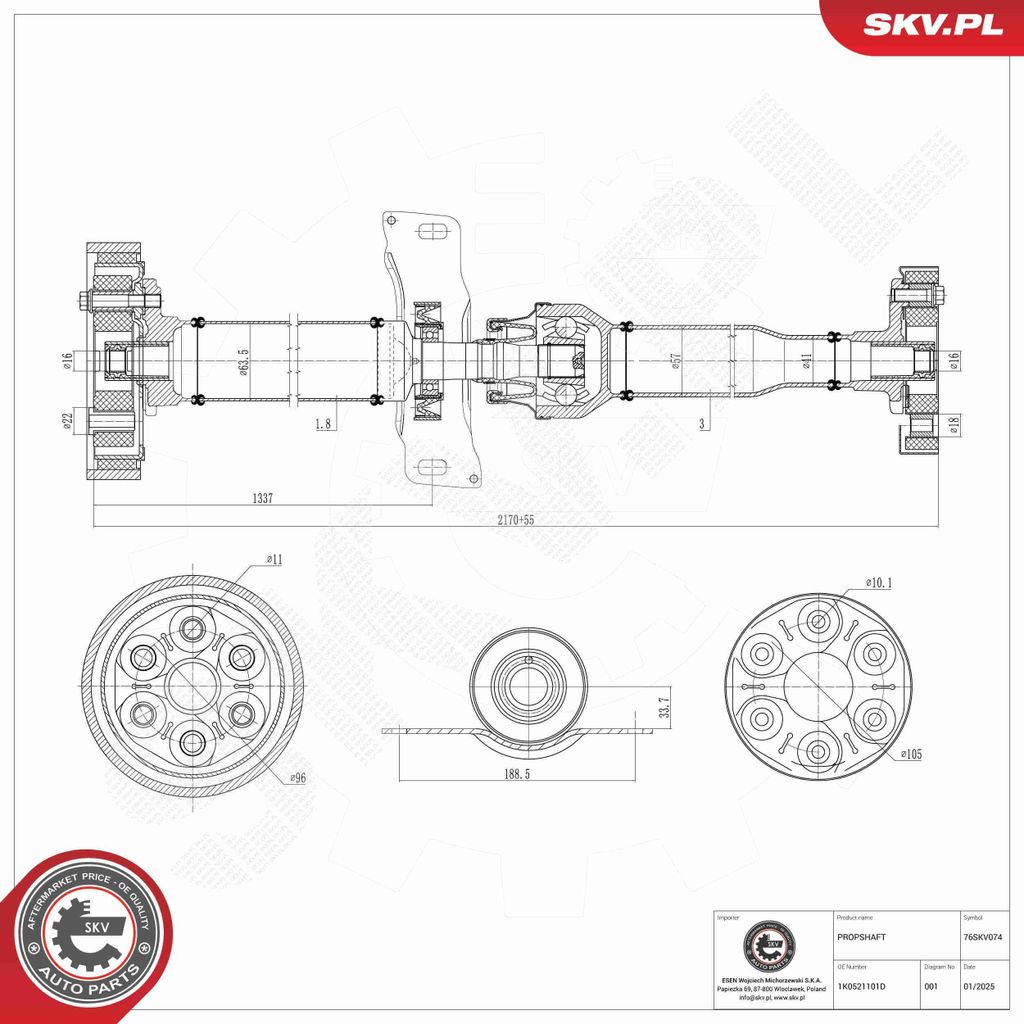 ESEN SKV Kardanwelle Gelenkwelle Achsantrieb für VW Golf V Schrägheck (1K1) Hinten 76SKV074