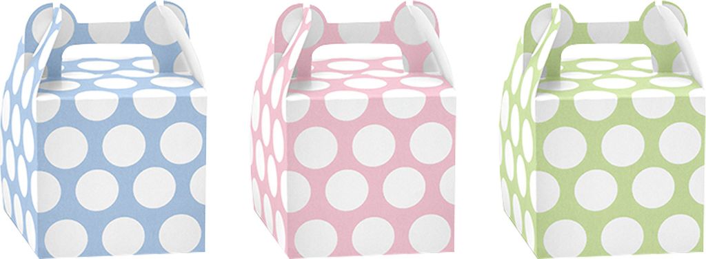 6 Geschenkboxen Pastell, rosa/blau/grün, gepunktet Produktbild 