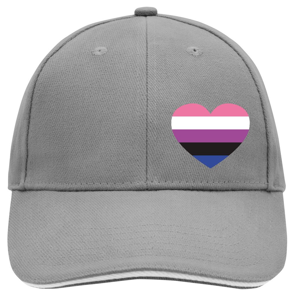 Huuraa Cappy Mütze Genderfluid Pride Flagge LGBTQ Herz Dark Grey/White Baumwolle 6-Panel Kappe Geschenkidee