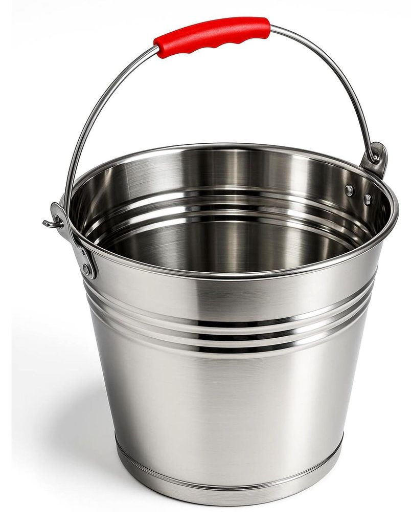 Eimer - Zinkeimer - Edelstahleimer - Milcheimer - Zinkeimer mit Holzgriff- 16,10,12,5,7l Wassereimer - Futtereimer - Kückeneimer (Edelstahleimer m...