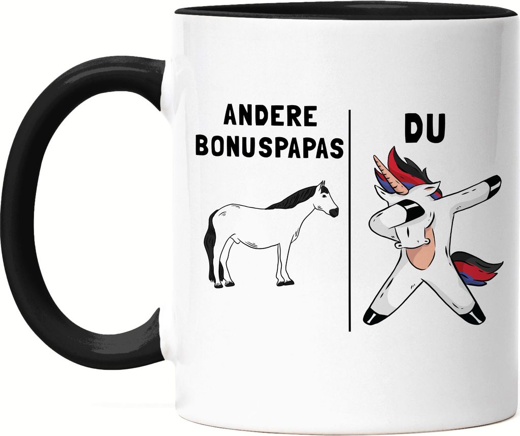 Andere Bonus-Papas Du Tasse Schwarz bester Vater Papa Stiefvater Einhorn Lustig Geburtstag Vatertag Bonuspapa Geschenk