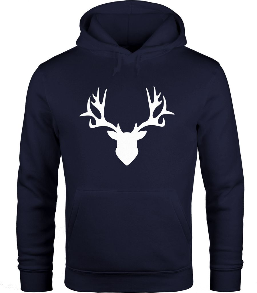 Hoodie Herren Hirsch Geweih Kapuzen-Pullover Pullover mit Kapuze Moonworks navy S