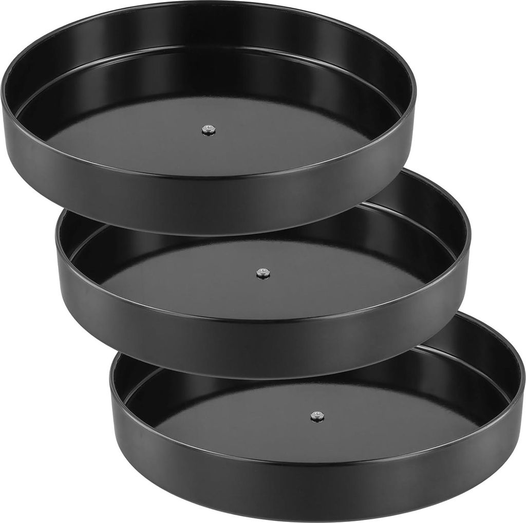 Drehteller Lazy Susan 3 Stück 30 cm schwarz - Drehbarer Metall-Organizer Gewürzregal - Drehbarer Organizer für Gewürze Küche Badezimmer