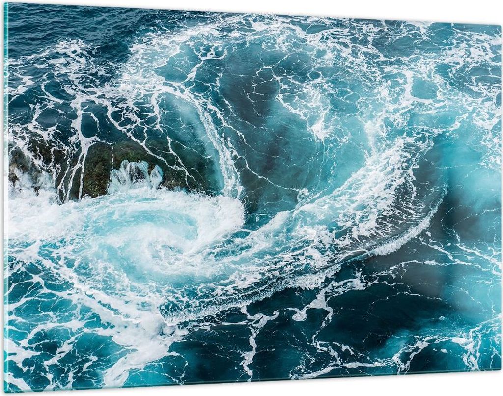 Bilder auf glas - Wasser Stein Welle - 120x80cm - Glasbilder - Wandbilder - Kunstdruck - zum Aufhängen bereit - Wanddekoration aus Glas - Glas Bil...
