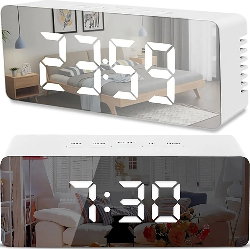 Zegar budzik z termometrem podświetlaniem LED - lustrzany Zdjęcie produktu 