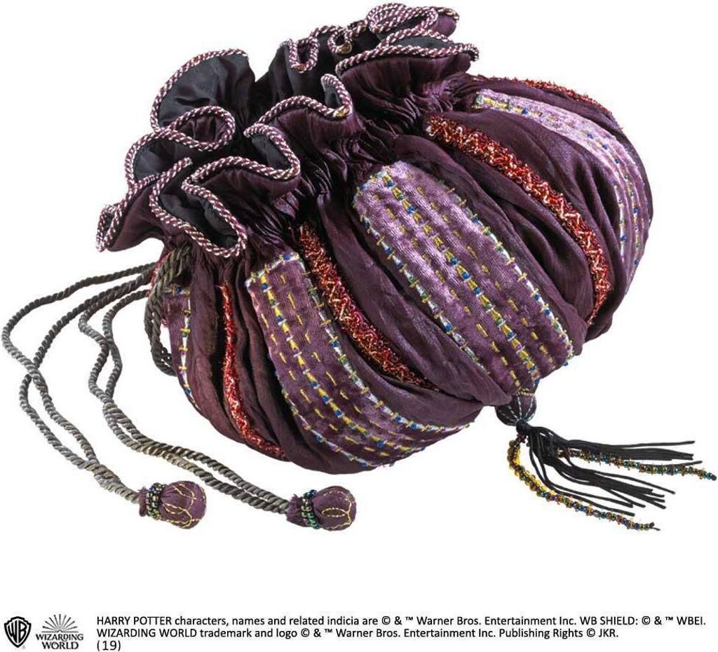 A detailed studio shot of a decorative pouch.