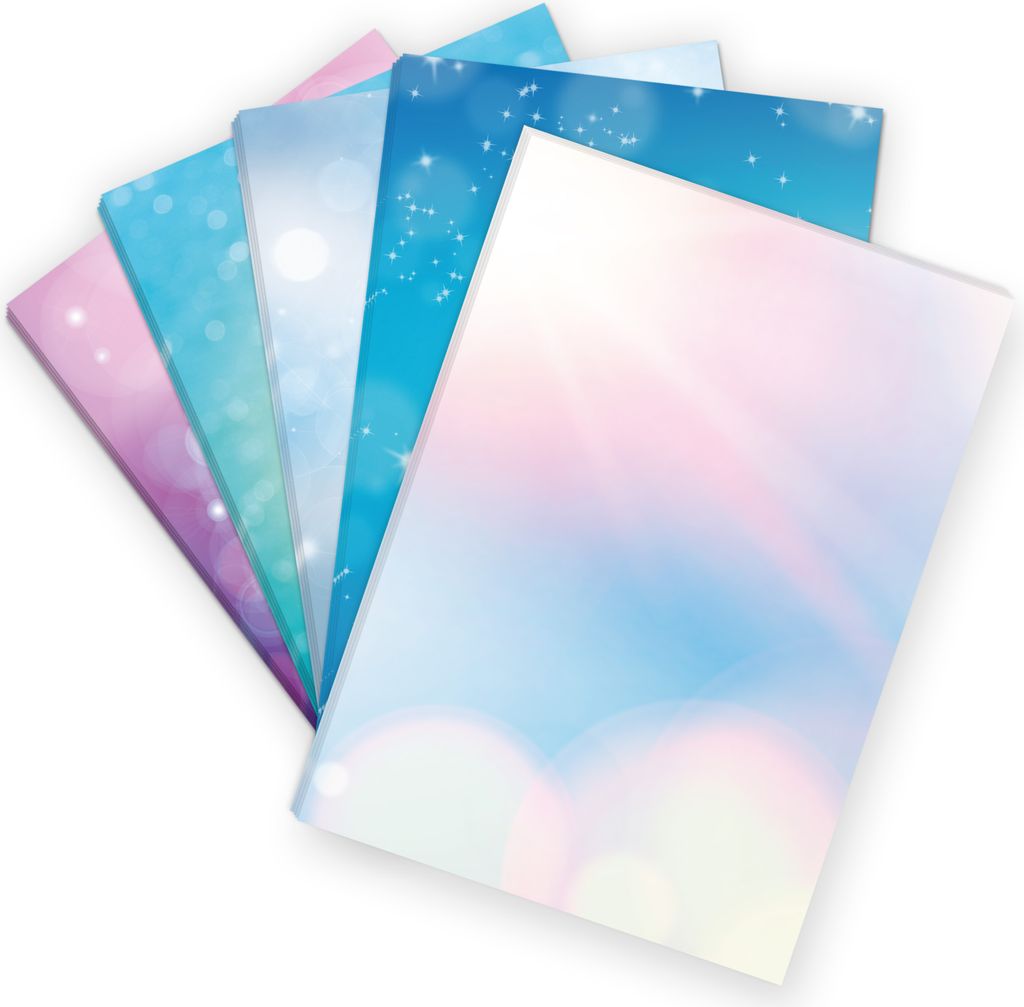 50 Blatt Bastelpapier 5x10 MIX | Bunter Rosa Blau Bastel Mix 5 Motive | Motivpapier A4 | edles Design Papier | beidseitig bedruckt | Set | 90 g/m²