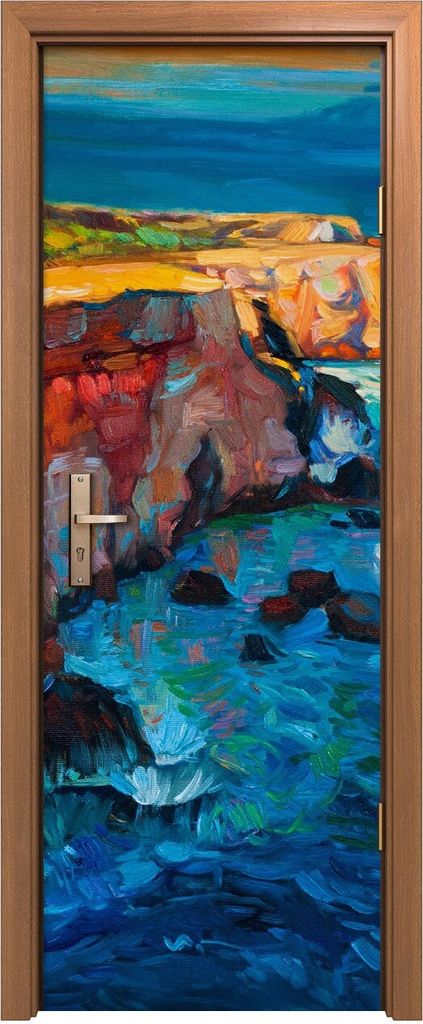 Türposter 70x200 cm Türaufkleber Türtapete Türfolie Klebefolie abstrakte Malerei Klippen und Ozean