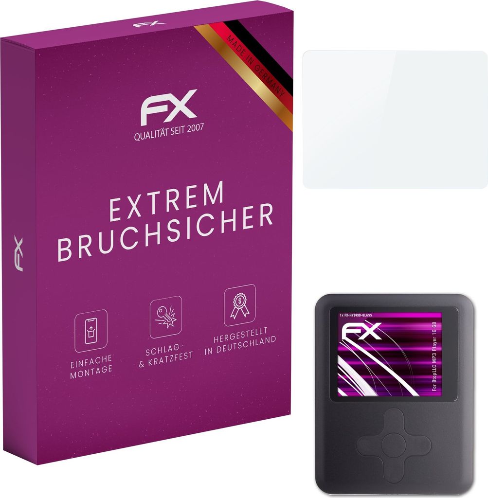 atFoliX FX-Hybrid-Glass Displayfolie kompatibel mit BtopLLC MP3 Player (16 GB) Glasfolie