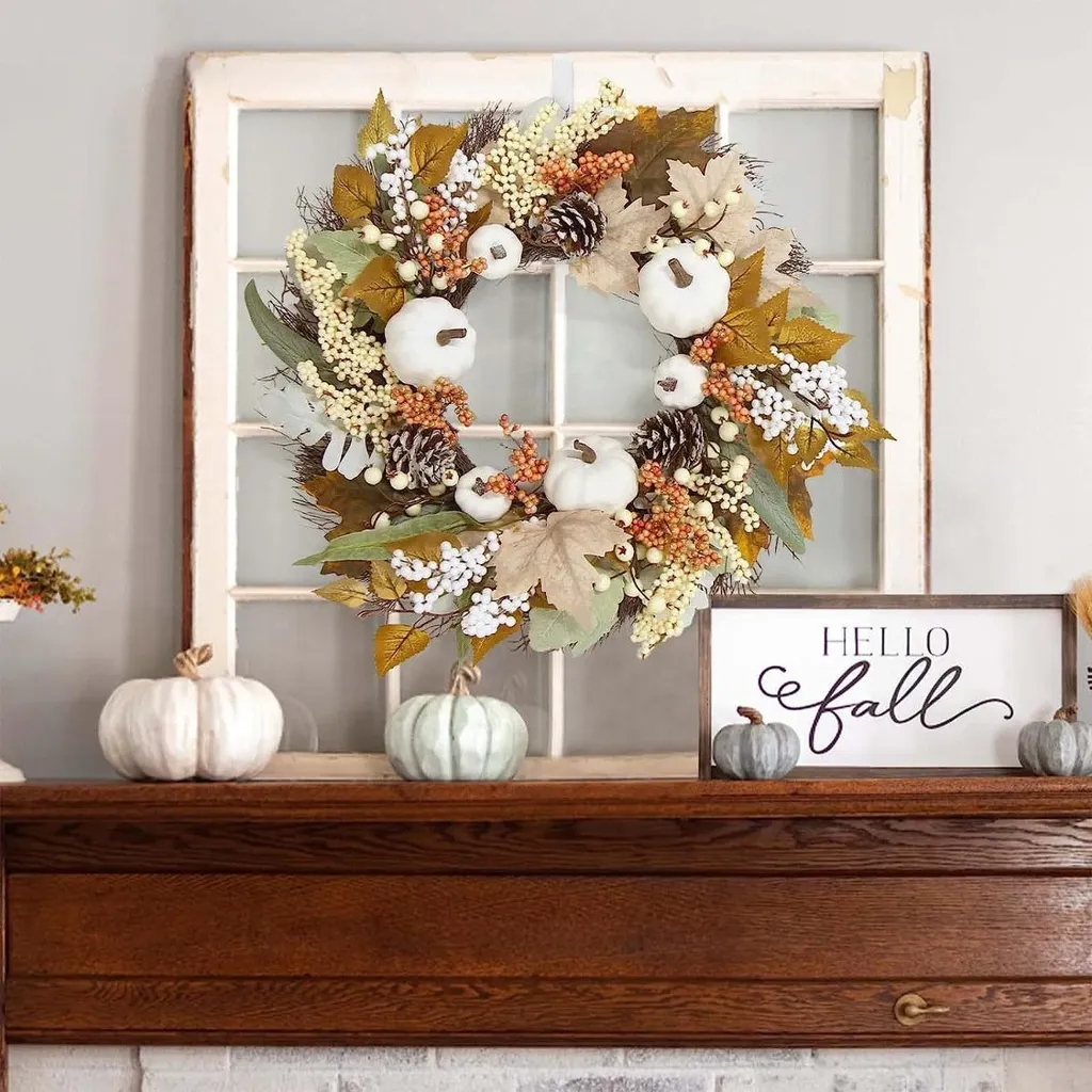 Couronne d'Automne 35cm Durable Ne Fane Pas Décoration Porte Polyester INF