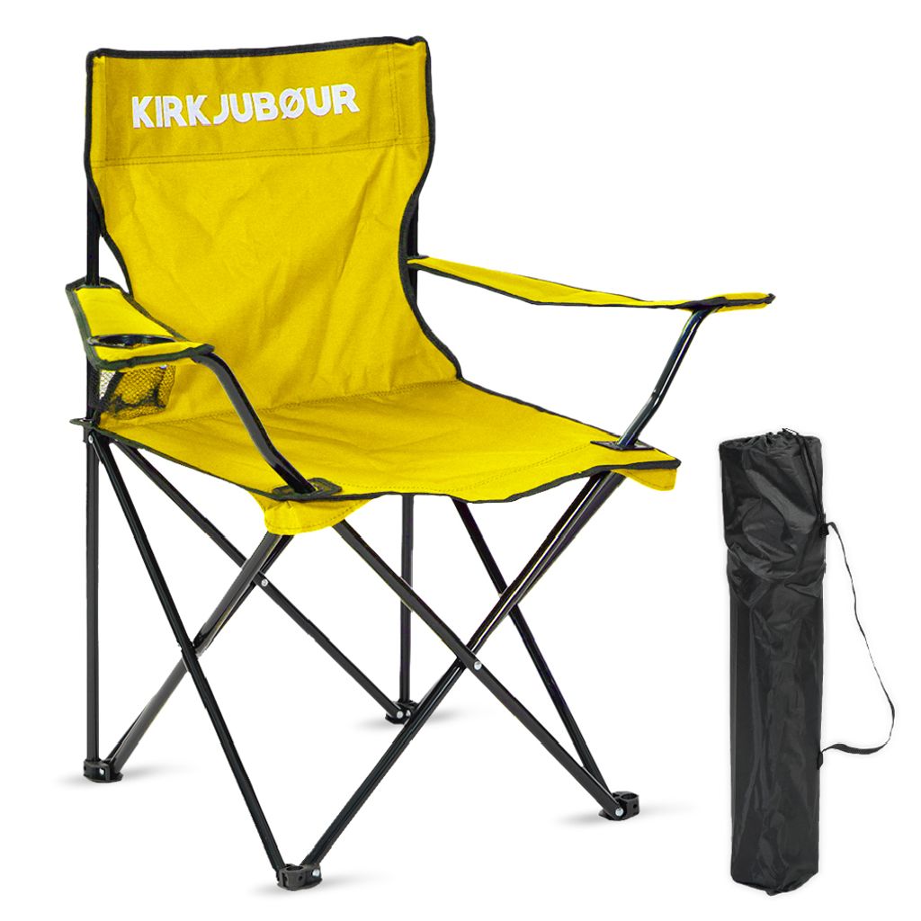 KIRKJUBØUR "Njörd" Campingstuhl, mit Armlehnen & Getränkehalter, wasserabweisend, inkl. Tragetasche, ideal für Outdoor & Camping ocker | KJ-118