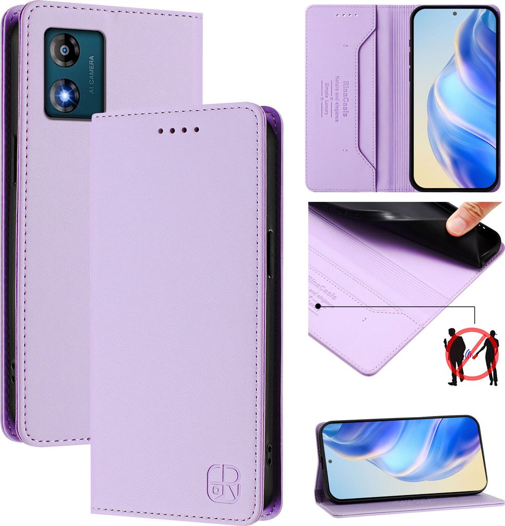 Lederhülle für Motorola Moto E13 Hülle Flip Brieftasche Kartenfächern Ständer Schutzhülle Violett