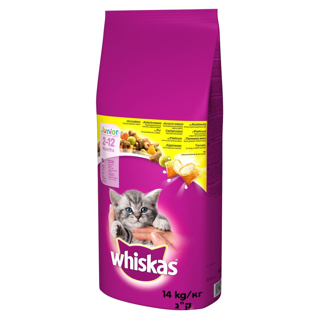 A bag of Whiskas Junior cat food.