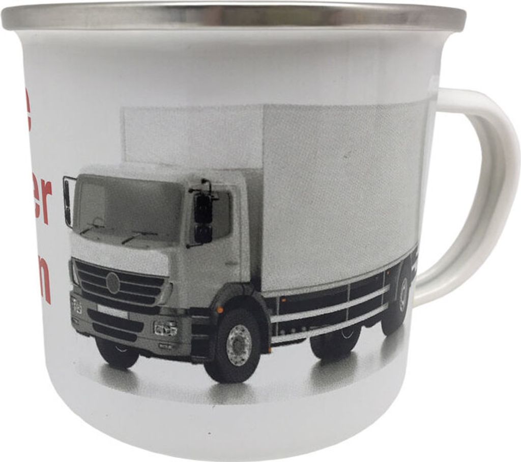 Kaffeebecher Emaille Becher, Männer LKW, Blechbecher, Blechtasse Tasse