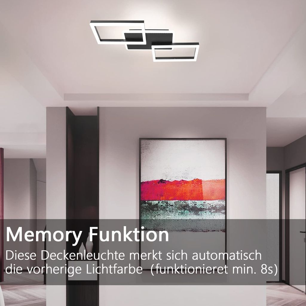 LED Deckenleuchte 48W Warmweiß (3000K) – Flach (4 Cm), Schwarz, Für Wohnzimmer, Schlafzimmer, Flur, Inkl. Montagematerial