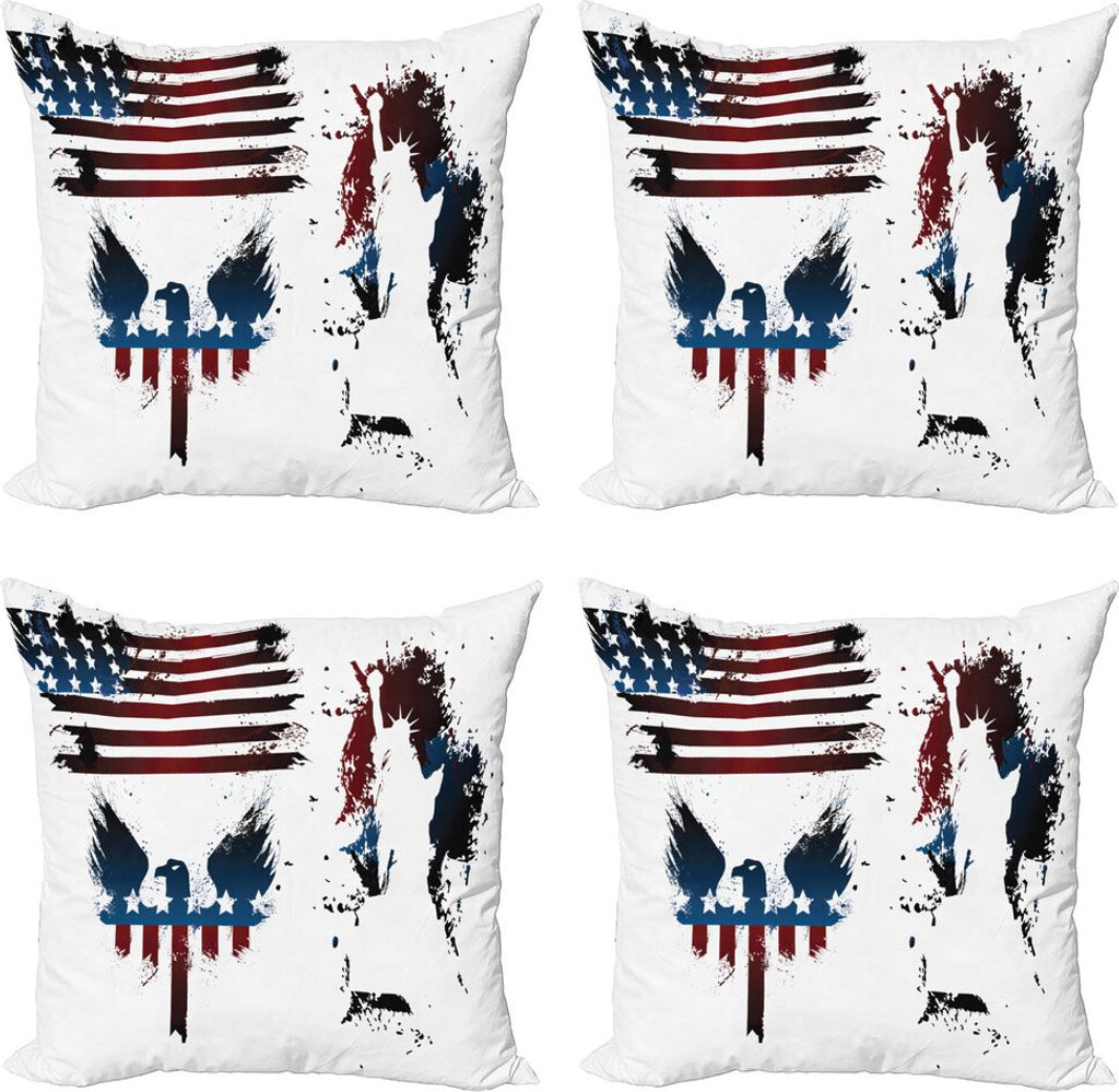 ABAKUHAUS Amerikanische Flagge Kissenbezug Set (4 Stück), Adler und Streifen, Moderner Doppelseitiger Digitaldruck, 60 cm x 60 cm, Navy Maroon