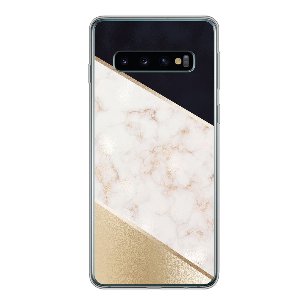 MuchoWow Handyhülle Schutzhülle Hülle für Samsung Galaxy S10 Marmor - Gold - Rosa Silikon Softcase Handy Hülle - Handytasche