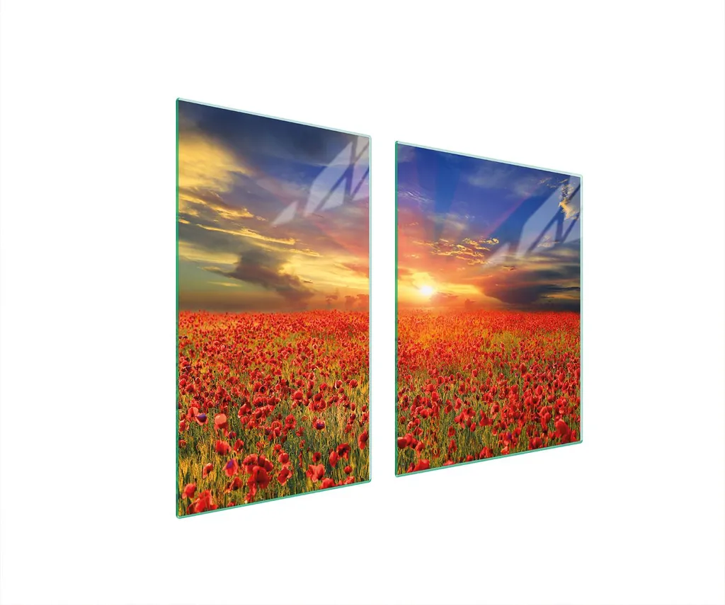 Tagliere in Vetro 100x52 Set 2 Pezzi Copri Fornelli Papaveri Cucina