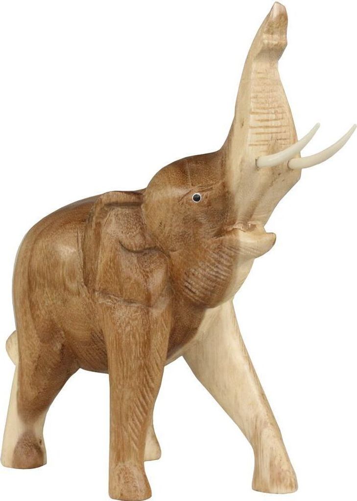 Elefanten Figur Rüssel oben Holz Stulptur Deko Tierfigur Afrika Handarbeit Schnitzerei Massiv Natur 30 cm