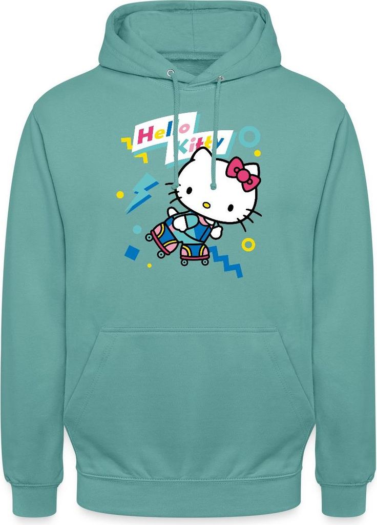 Spreadshirt Hello Kitty 90er Stil Mit Rollschuhen Uni Hoodie, XL, Pastelltürkis
