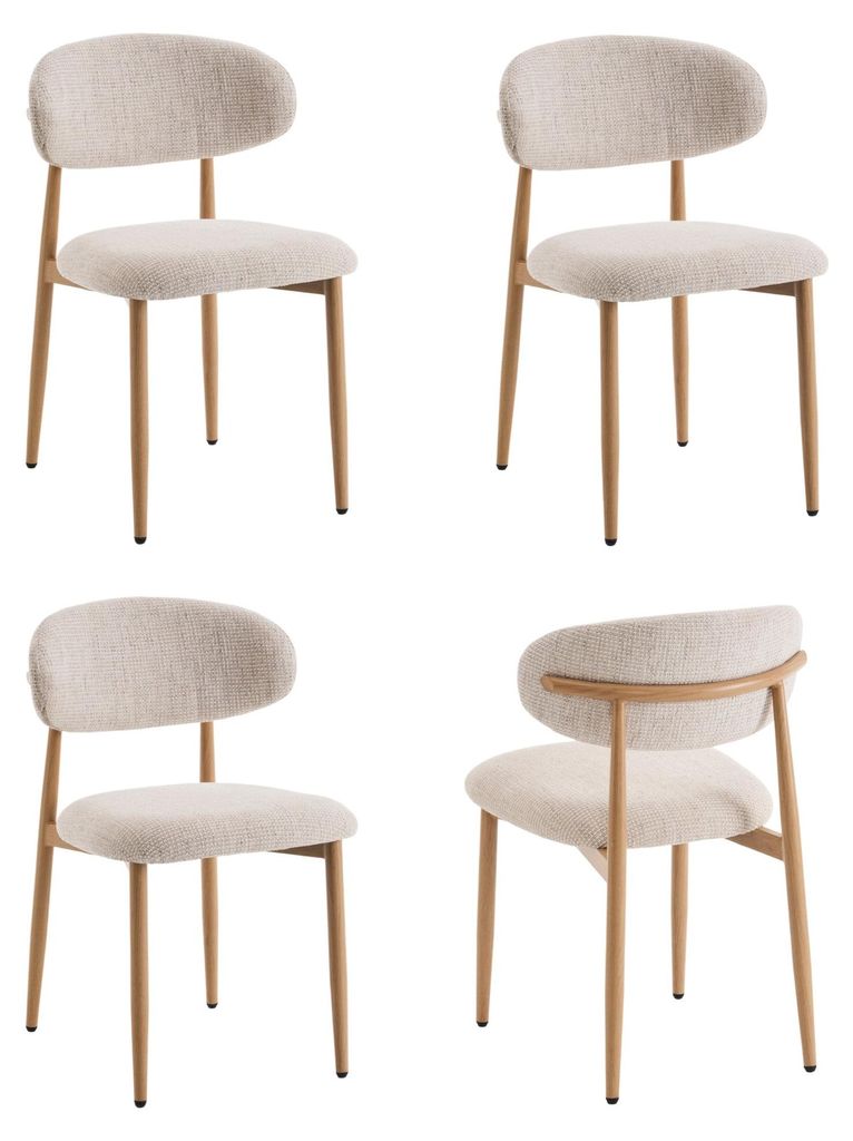 Eetkamerstoelen Celia Beige Natur Holzlook Set mit 4 Stühlen im Japandi Stil für modernes Wohnen