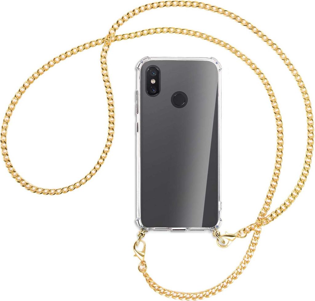 Handykette Backcover-Schutzhülle mit Band (Metall goldfarben) für Xiaomi Mi 8 / Mi 8 Pro - goldfarbene Kette