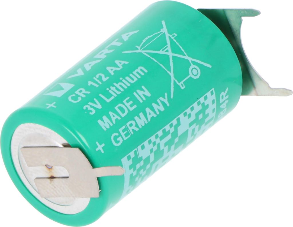 Varta CR1/2AA Lithium Batterie 6127 mit 3er Print Lötfahne, Pluskontakt 1er, Minus 2er, Rastermaß 10mm