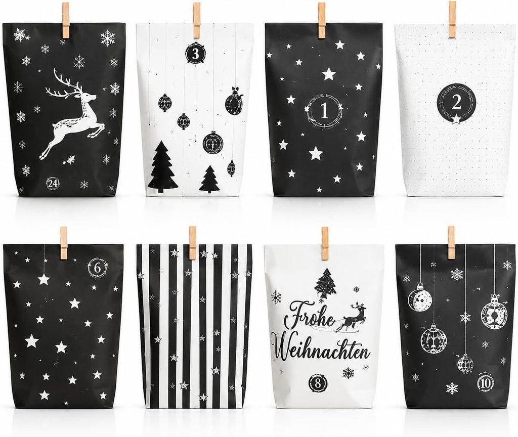 24 stuks adventskalender zakjes, zwart, om te vullen, met Productafbeelding 
