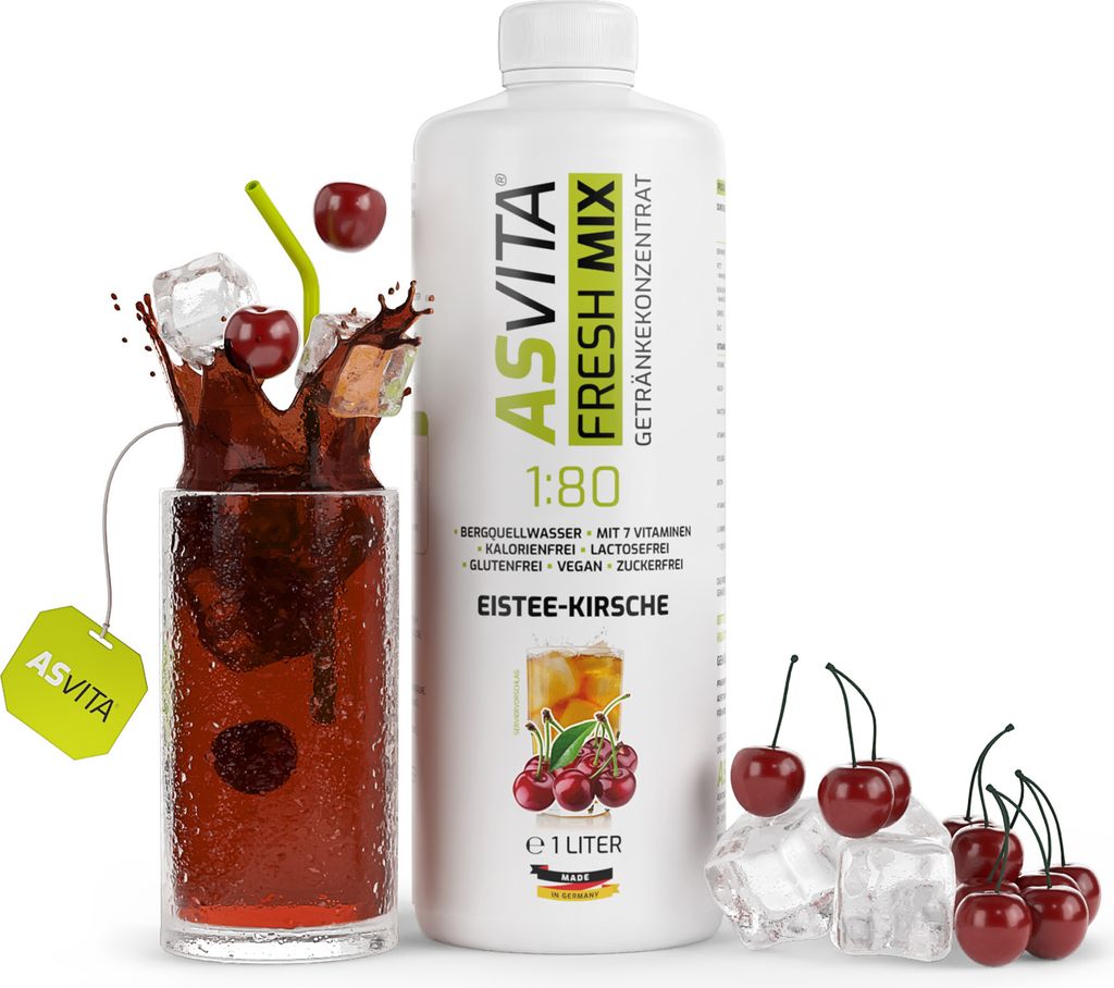 ASVita Fresh Mix Mineralgetränk 1/80 - 1L: Eistee-Kirsche Geschmack: Eistee-Kirsche