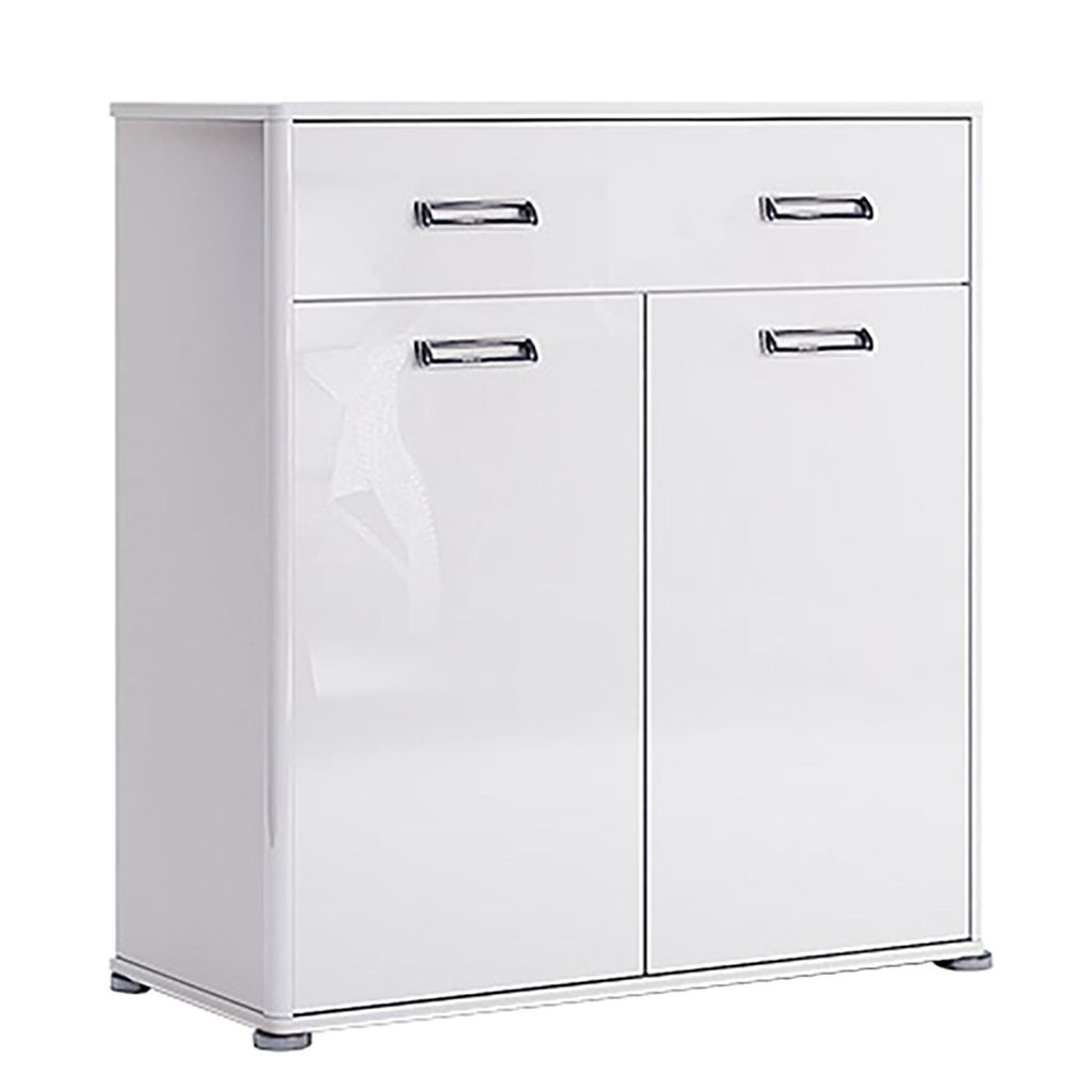 Kommode Bella Weiß – Hochglanz – 1 Schublade & 2 Türen – Modern – 90 cm – Stauraum für Flur Wohnzimmer Schlafzimmer
