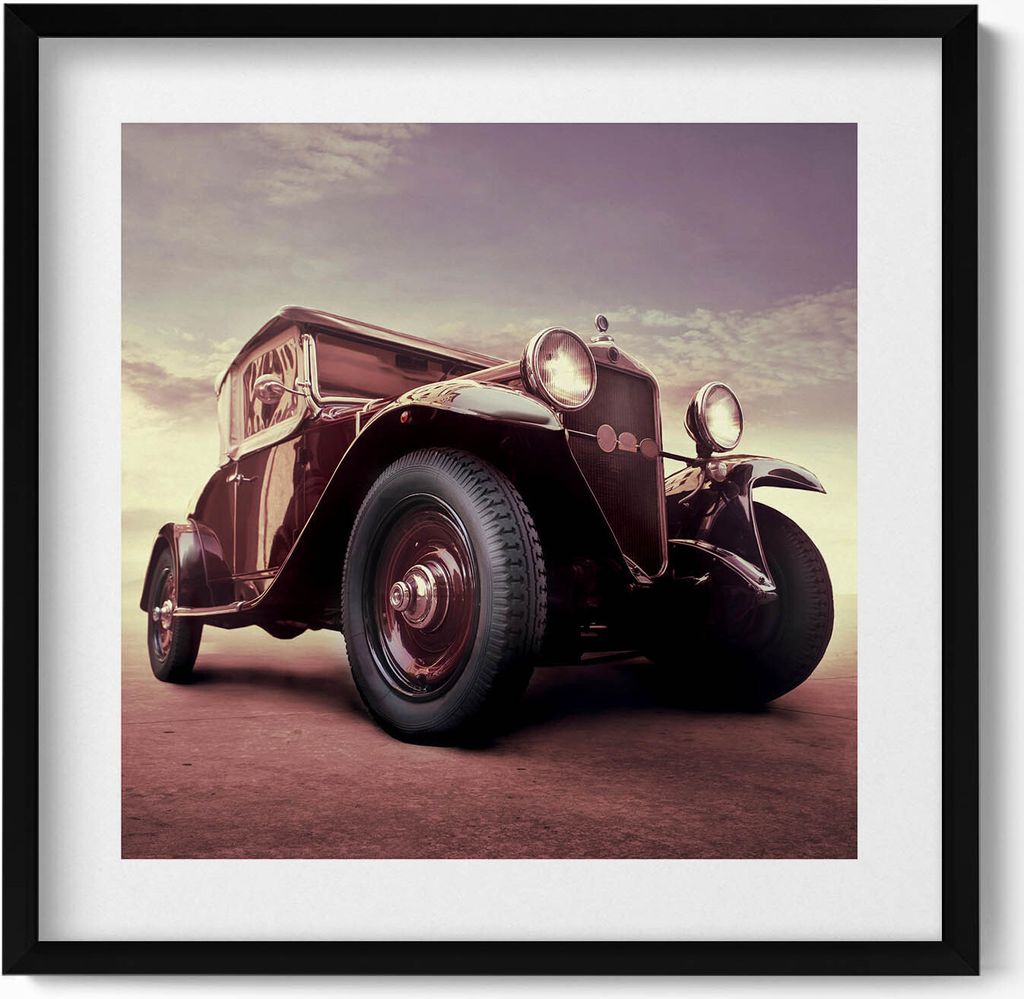 Automobil - Oldtimer– Wandbild mit Rahmen – Gerahmtes Bild – Wanddekoration – 50x50 cm – Schwarz Rahmen
