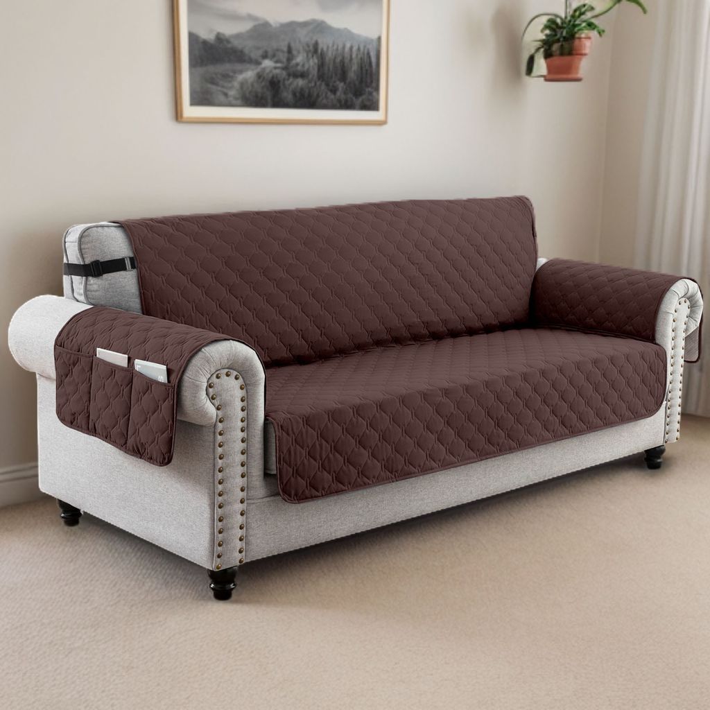 Wasserdichte Sofabezug Rutschfest Sofa Schoner Seitentasche Couch Bezug Schutz für Haustiere, Katzen, Hunde, Spielende Kinder Braun