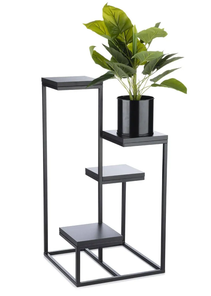 Porte-Plante Noir pour Salon et Balcon - Étagère en Escalier 4 Niveaux