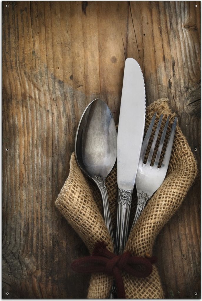 Wallario Outdoor-Poster für Garten oder Balkon, Motiv Besteck Set, in ca. 61 x 91,50 cm