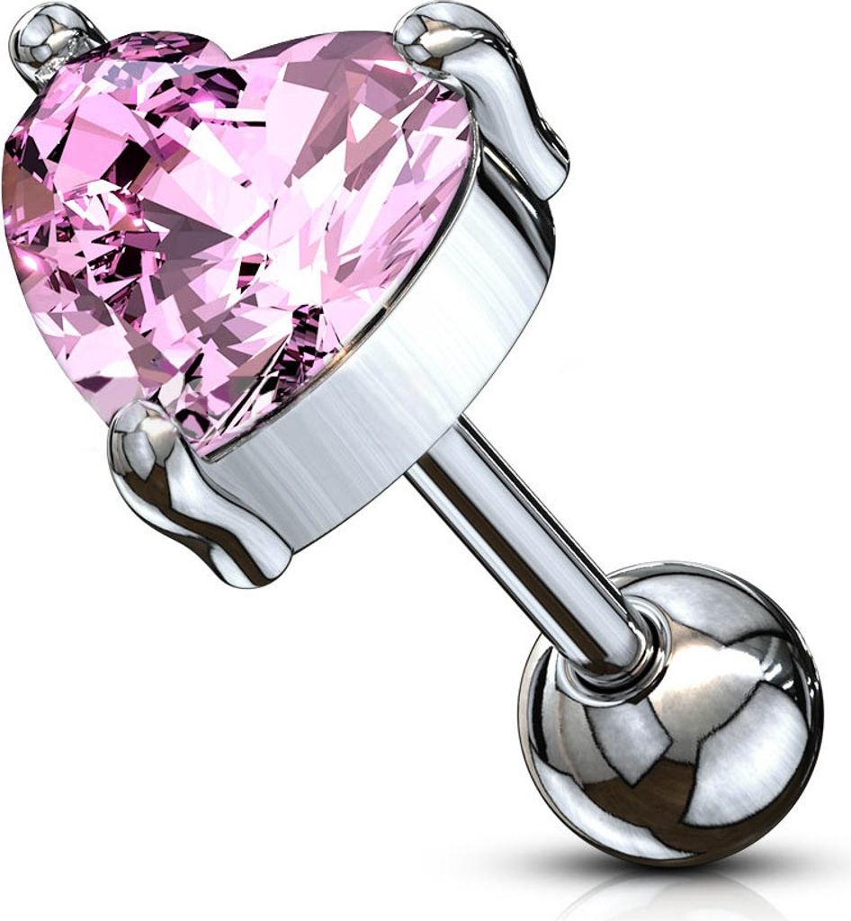 viva-adorno 1,2mm Helix Piercing Herz Kristall Stecker Cartilage Ohrpiercing Knorpelpiercing 316L Chirurgenstahl Z409,Herz rosa